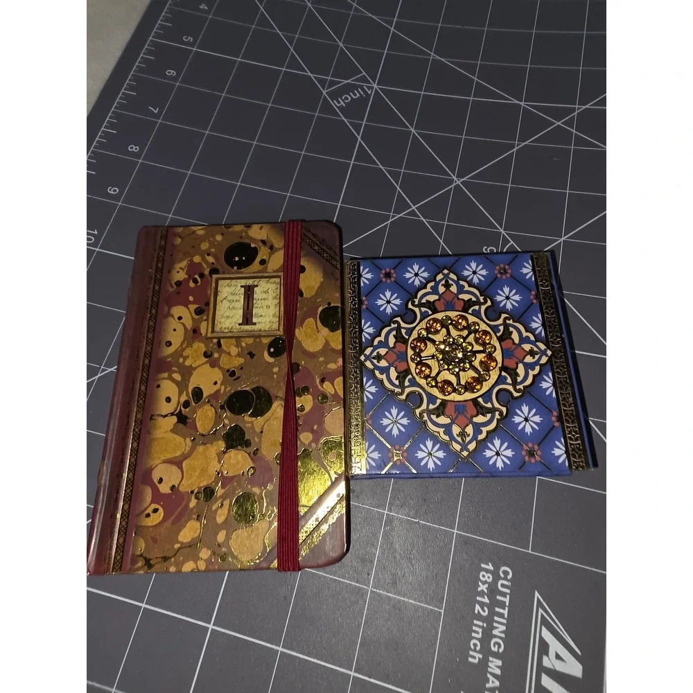 Punch Studio Journal and Jeweled Notepad Set Gold Marbled Blue Floral Stationery